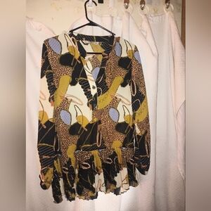 Zara Printed Pleated Blouse Size M
